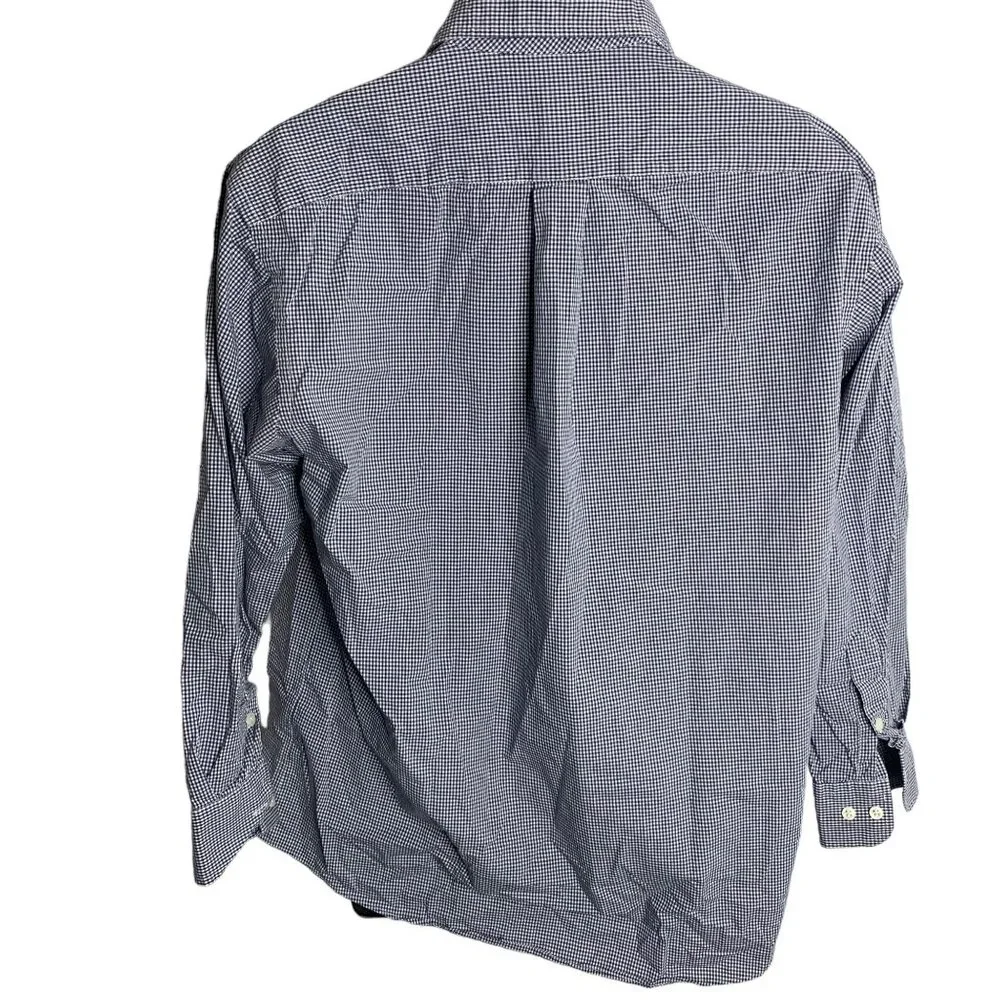 Club Room Gingham Button Down Shirt L Blue Long Sleeve Chest Pocket Collar